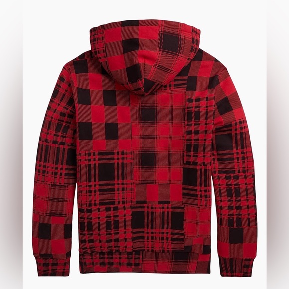 Polo Ralph Lauren Bear Magic Fleece Patchwork Hoodie Christmas Small NWT Red - Picture 2 of 7